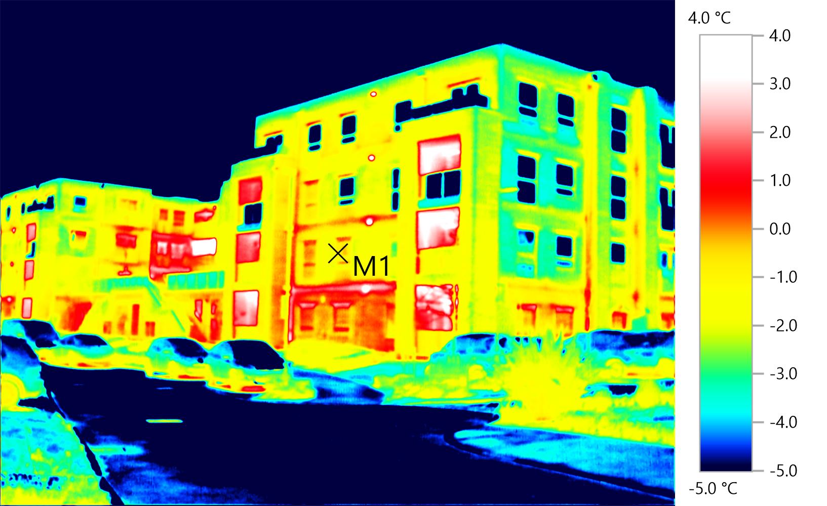 Thermographic survey — apartment block full elevation